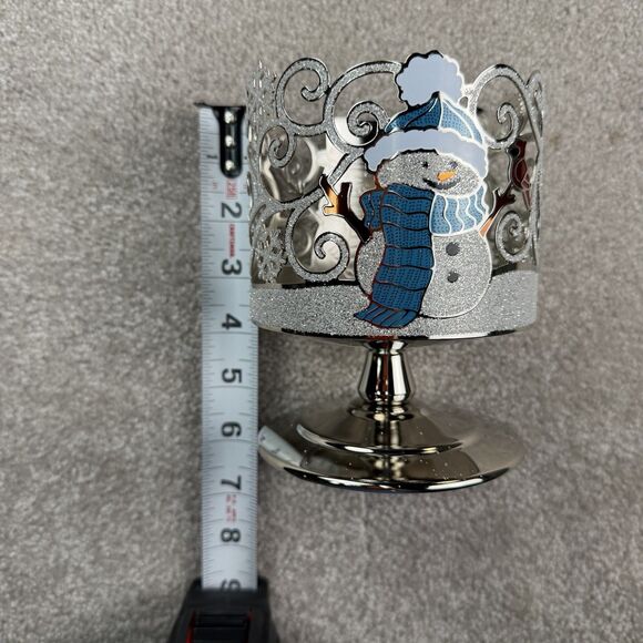 New Bath & Body Works Christmas 3 Wick Candle Holder Cardinal Snowman Pedestal - Picture 2 of 5